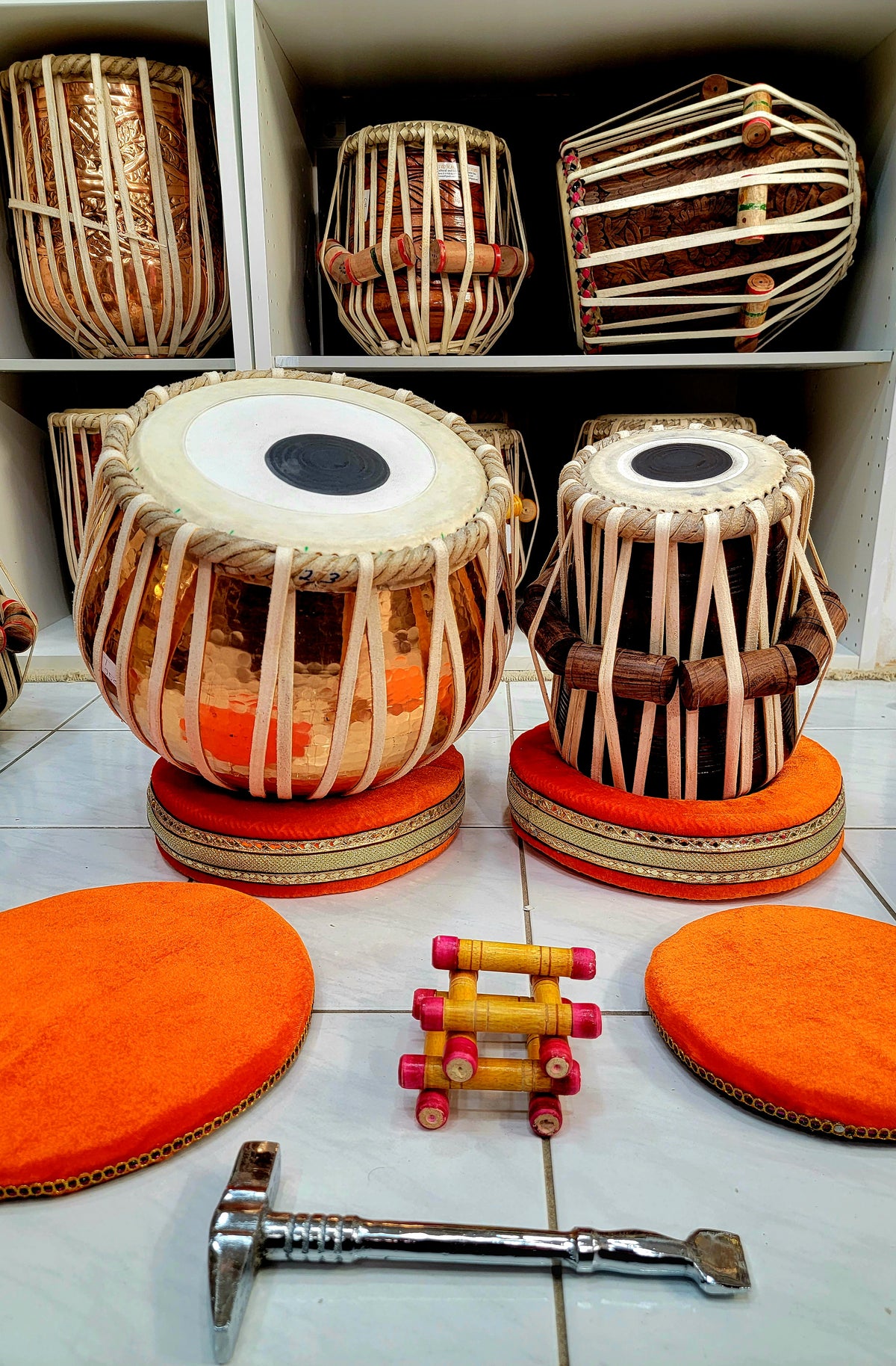 Bronze Copper  & Red Sheesham Advanced Semi-Professional Tabla Set (5.25" - D#/E/F) *slightly buzzing Bayan - Sangeet Store