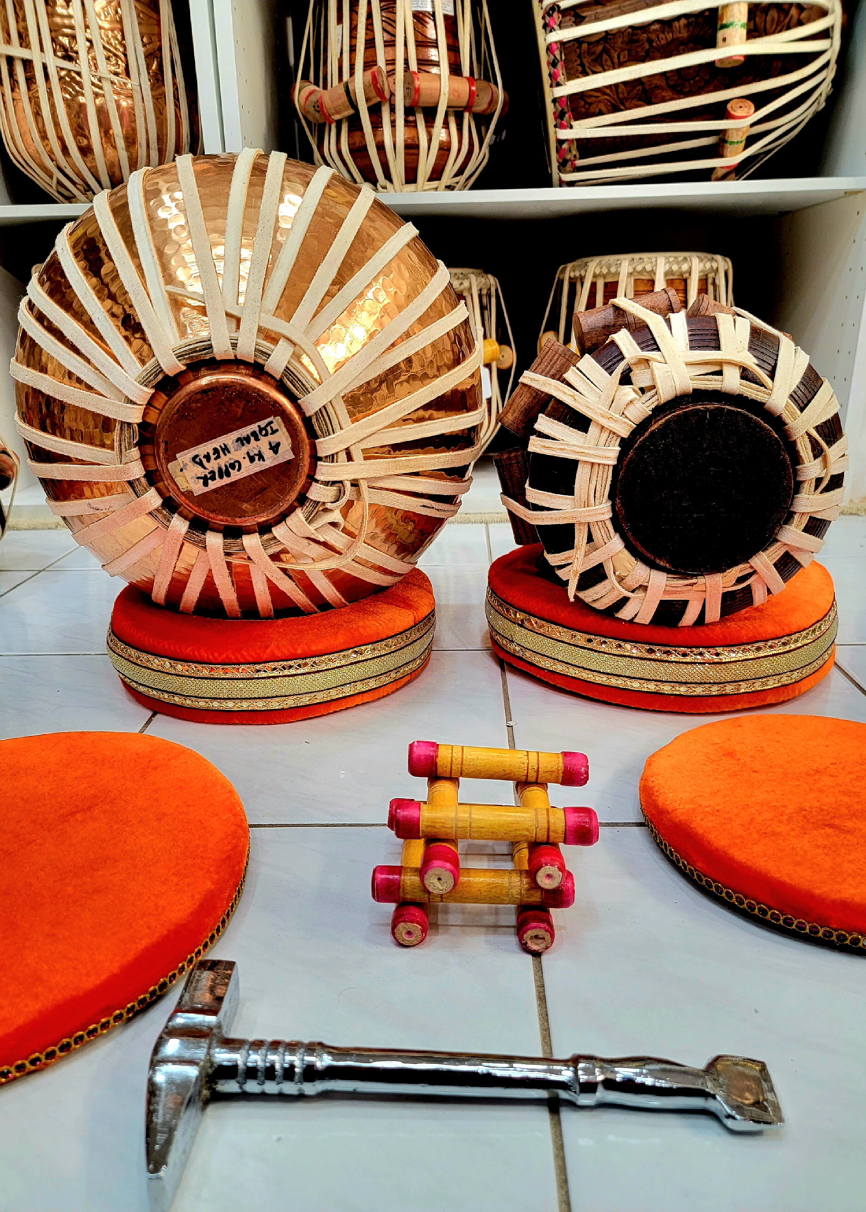 Bronze Copper  & Red Sheesham Advanced Semi-Professional Tabla Set (5.25" - D#/E/F) *slightly buzzing Bayan - Sangeet Store