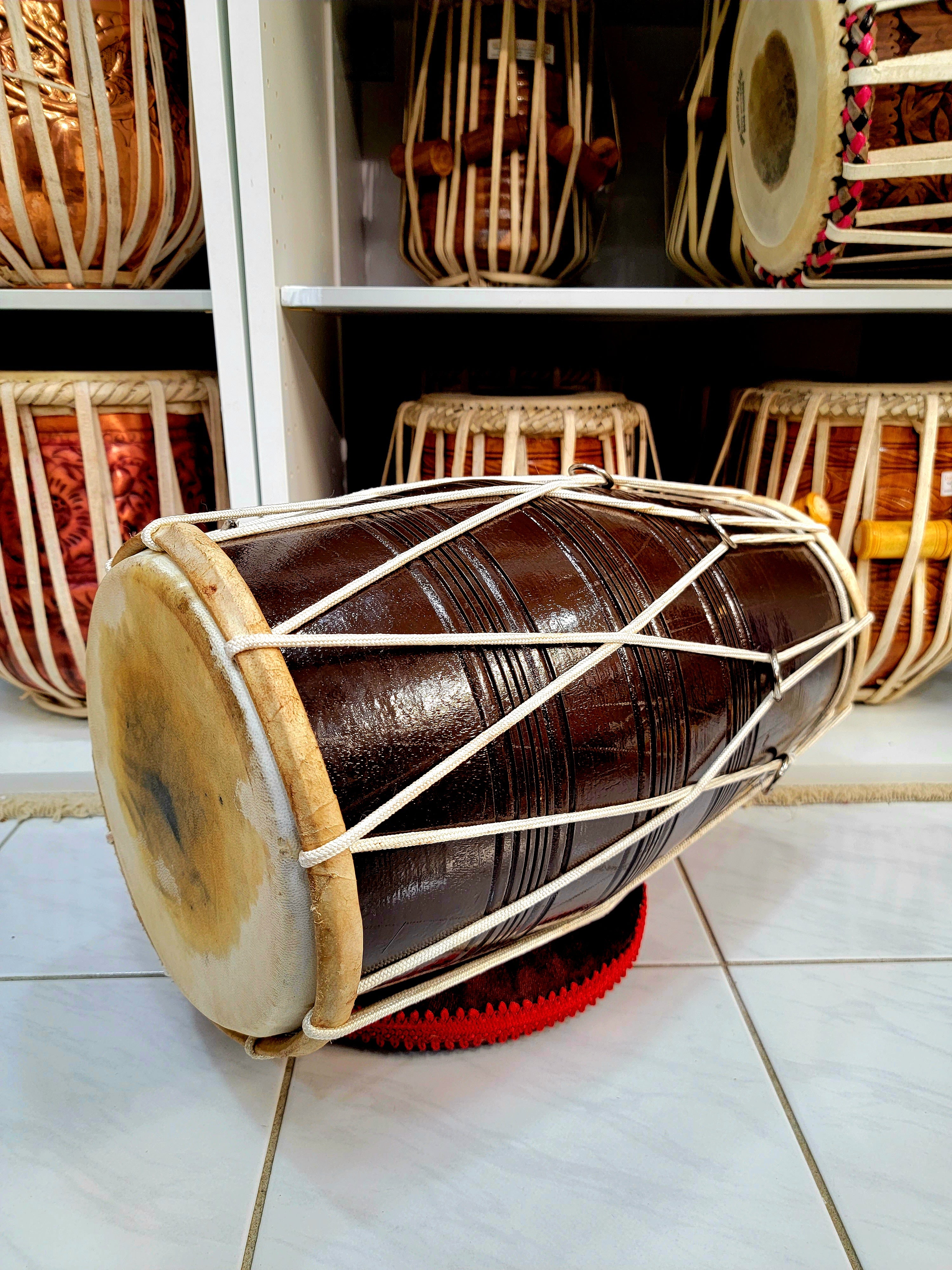 Brown Beginner Mango Wood Stringed Dholak - Sangeet Store