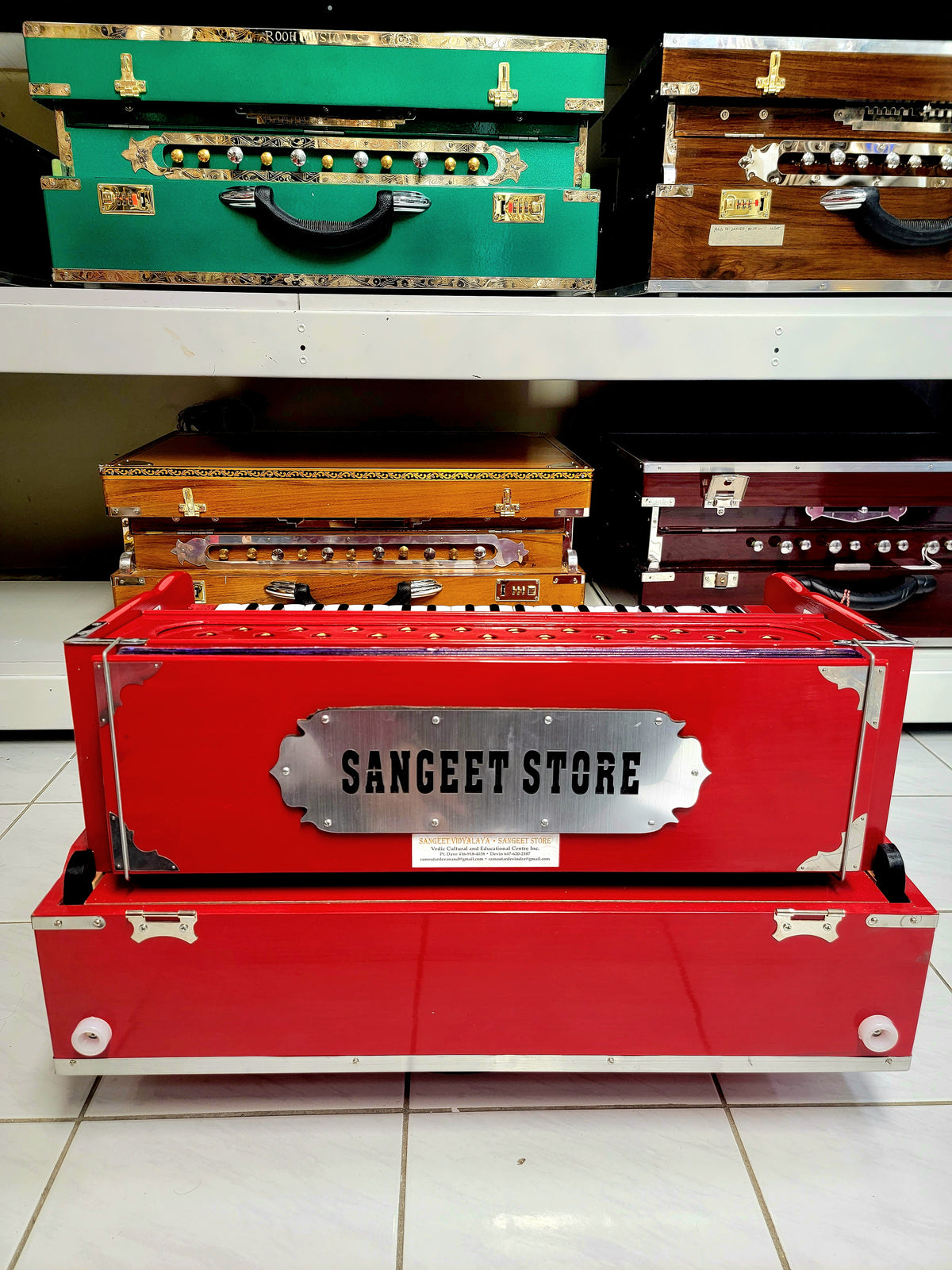 Premium Red Punjab Traveller Harmonium (2-Reeds - B/M Seasoned Pine Wood) - Sangeet Store