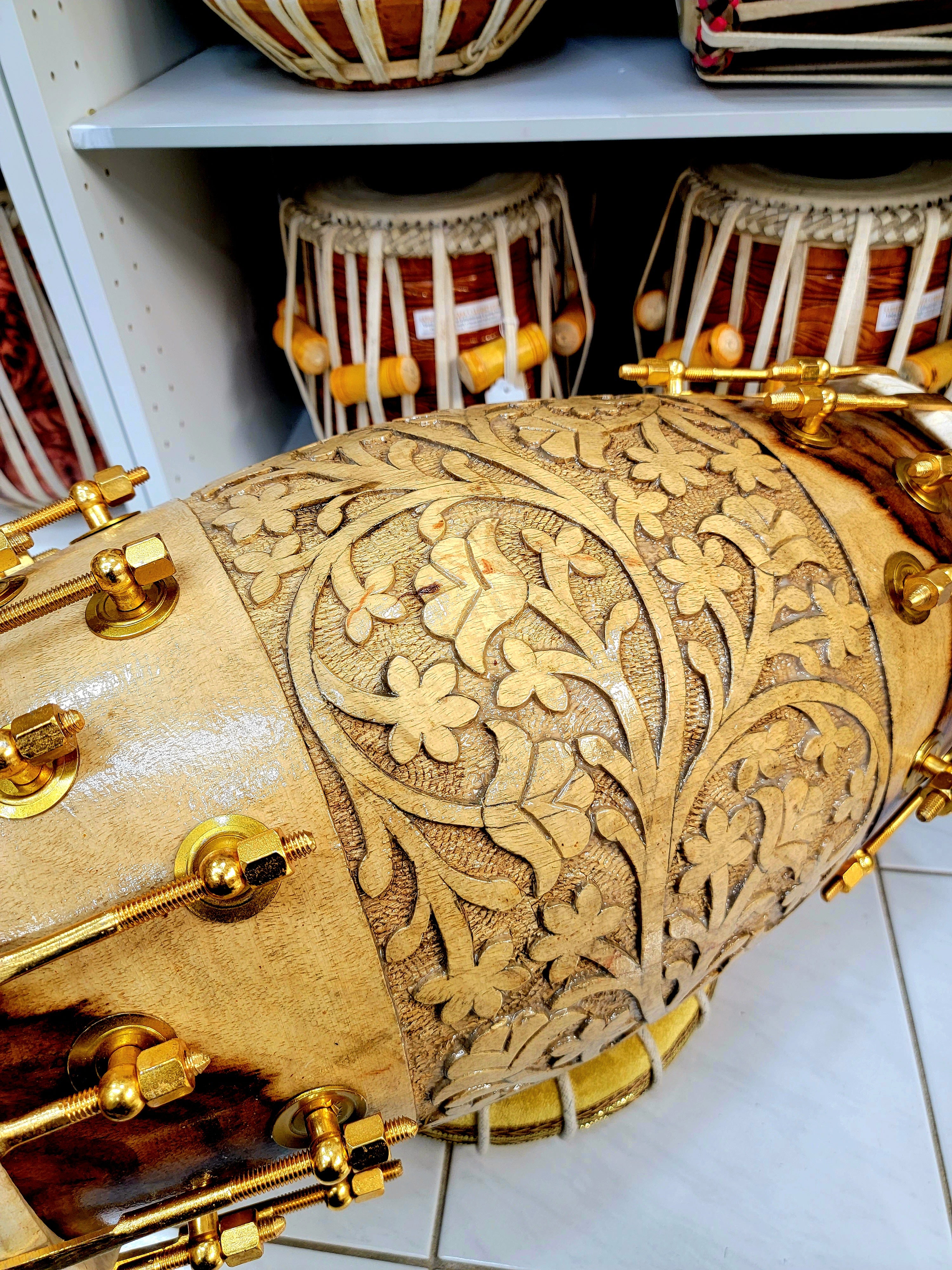 36-Bolted Heavyweight Floral Haven Golden Bolted Bollywood Dholak - Sangeet Store